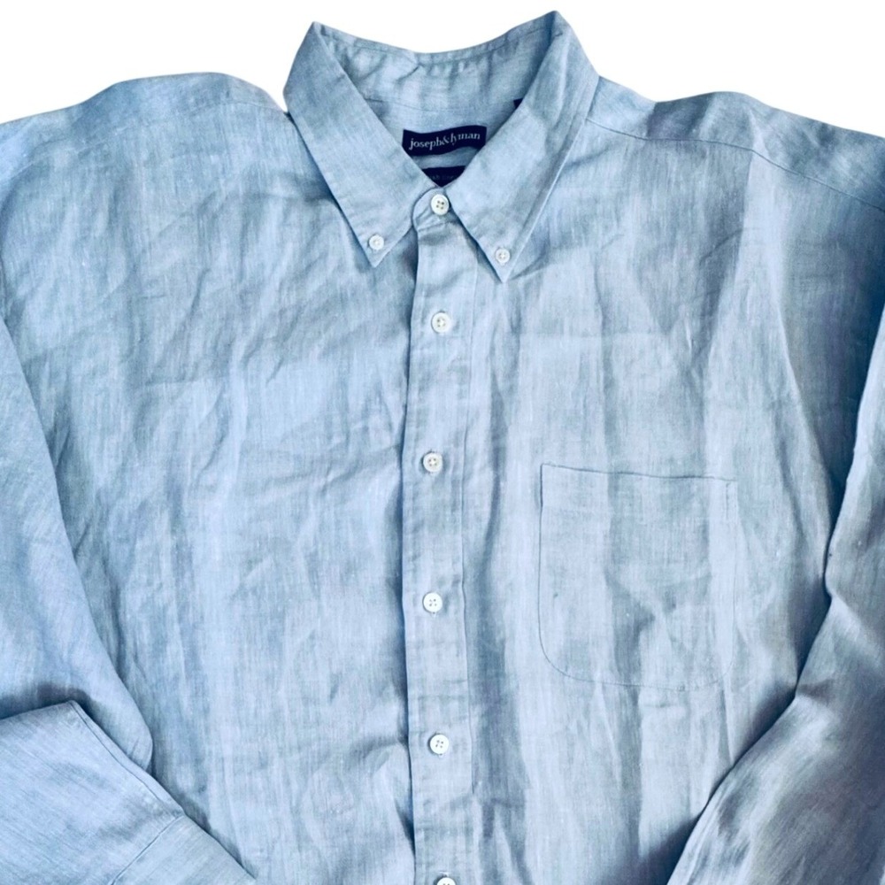 Joseph & Lyman Button Down Shirt Mens XL Blue 100% Irish Linen LS Minimalist